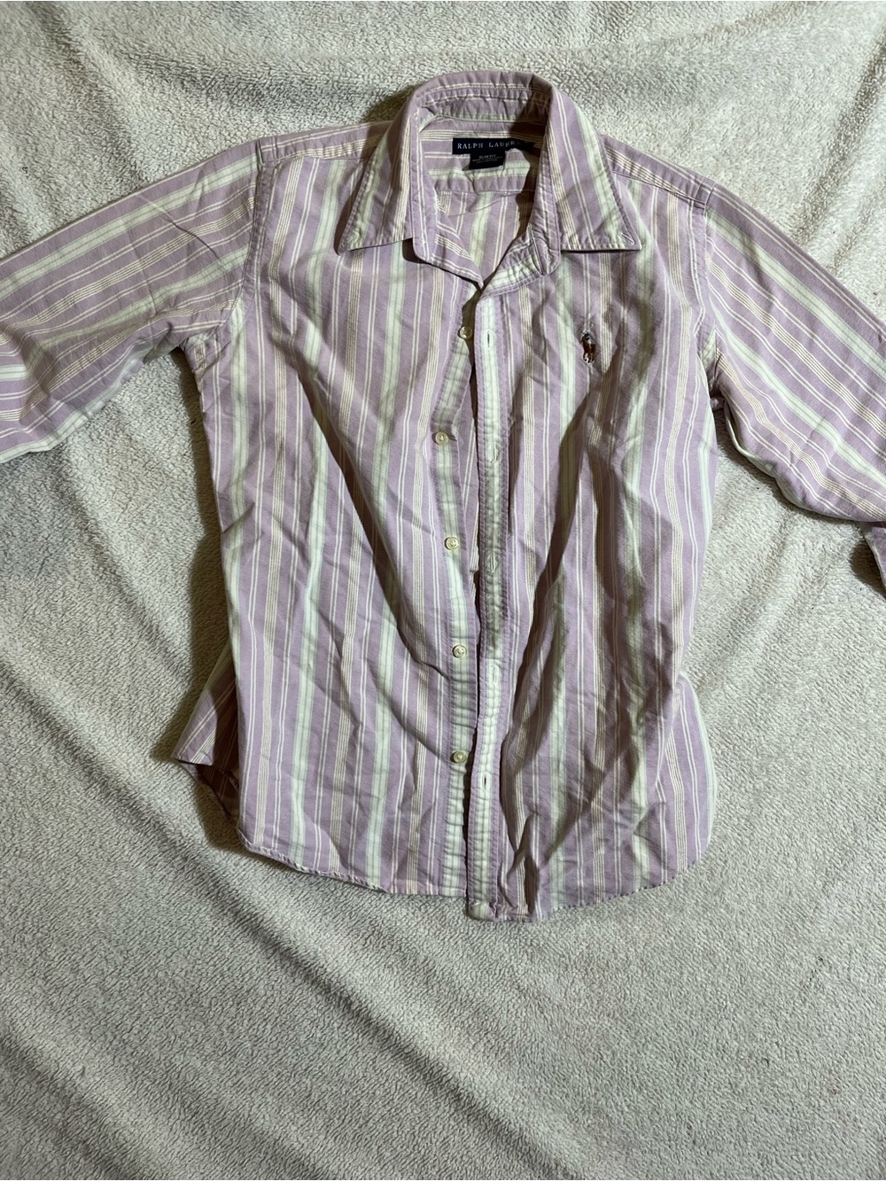 Ralph Lauren Lavender, White and Green Striped Cotton Button-Down Shirt